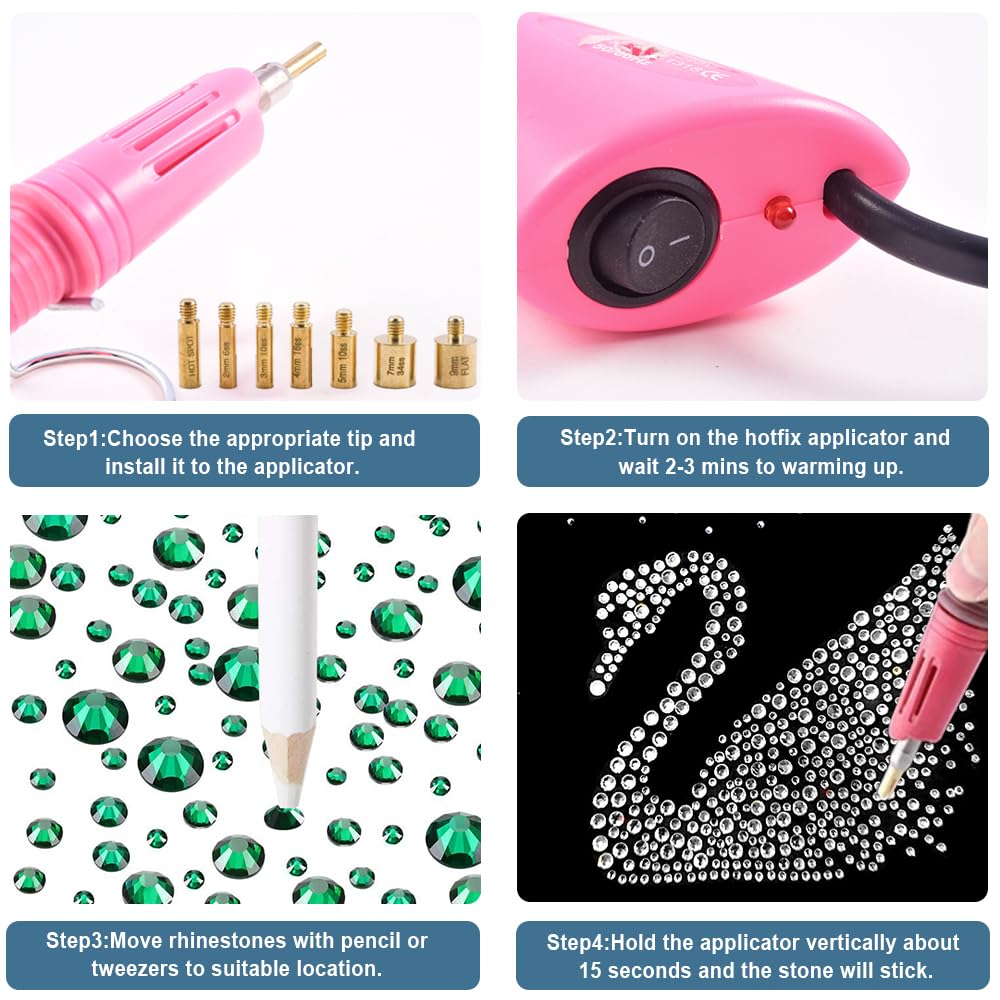 blinginbox Hotfix Rhinestone Setter Hot Fix Applicator Tool Bedazzler Kit with Rhinestones Hot Fixed Wand for Clothes Clothing Fabric DIY Crafts 4000 Pcs Round Crystals Gems for Shoes and Clothes