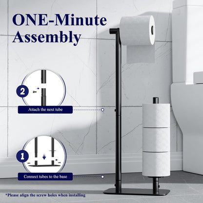 Kitsure Toilet Paper Holder Free Standing - Large Capacity Toilet Paper Holder for 4 Rolls, Rustproof Toilet Paper Stand with Non-Slip Stable Base, Black, Medium