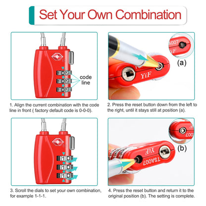 ZHEGE TSA Lock for Luggage 3 Digit Combination Cable Lock with Alloy Body for Suitcase, Baggage, Backpack, Pistol Case (Silver)