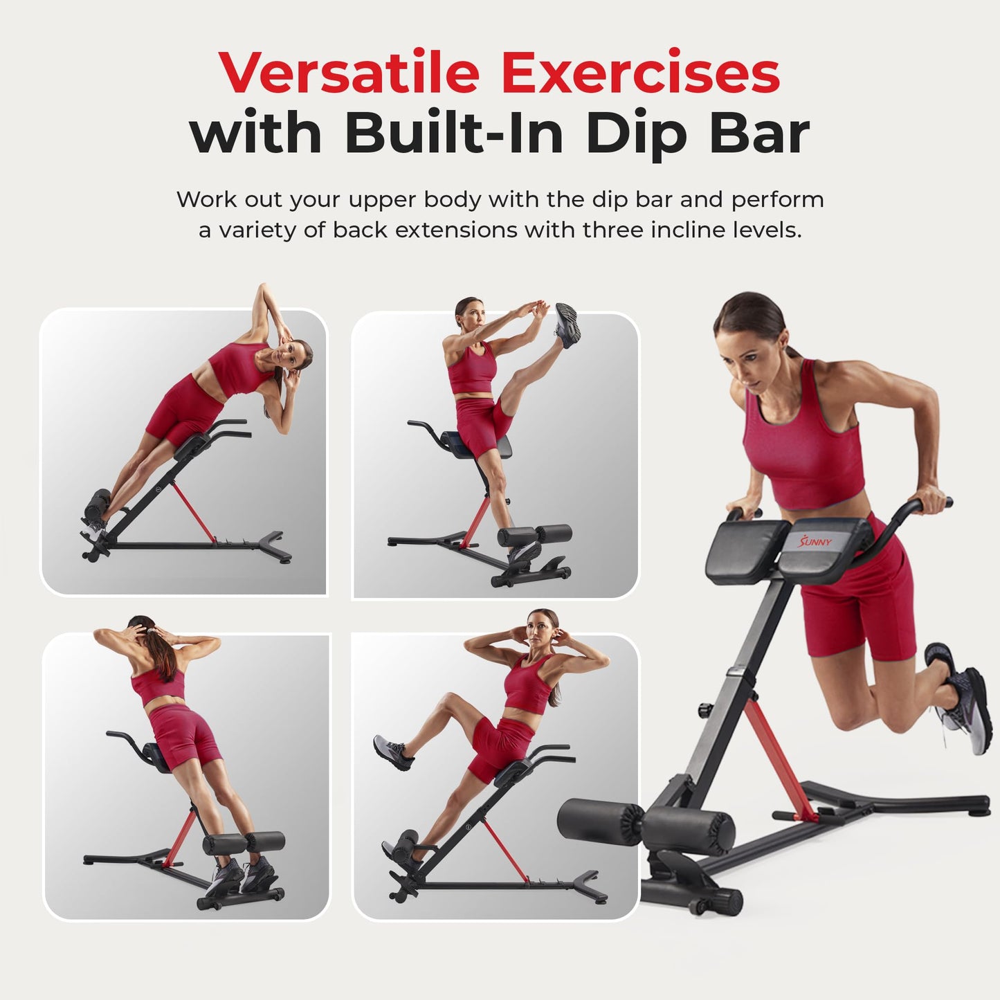 Sunny Health & Fitness Foldable Hyperextension Roman Chair w/Back Extension, Home Gym Sit Up Bench for Glute & Ab Workouts, Optional Adjustment Incline & Multi-Function Heavy-Duty Exercise Equipment