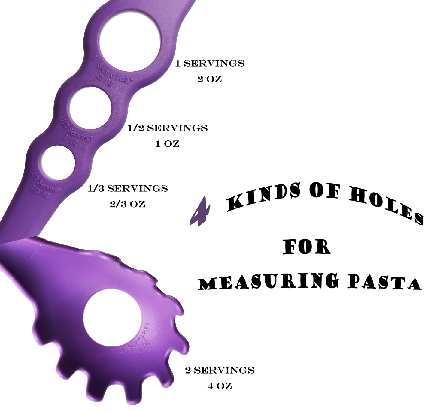 4 -in -1 Large Measure Portion Control/Nylon Spaghetti Spoon/Spoon Strainer/Spaghetti Measurer Tool Quick Pasta Measuring Tool With 3 Different Sizes Measuring Holes,For Kitchen Cooking Tool 【PURPLE】