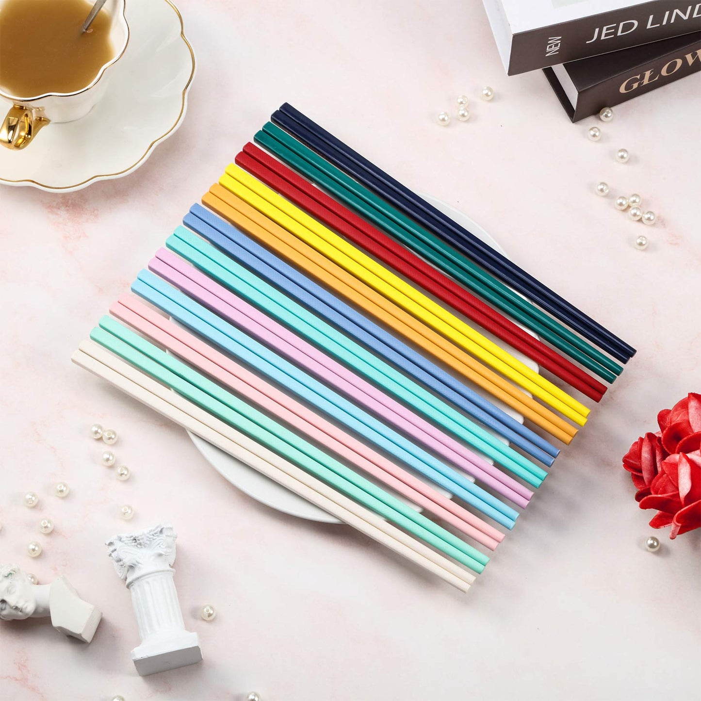 Boao 24 Pairs Colorful Chopsticks 9 Inch Reusable Fiberglass Chop Sticks Bulk Dishwasher Safe Lightweight Chopsticks Set Party Favor (Muticolor)