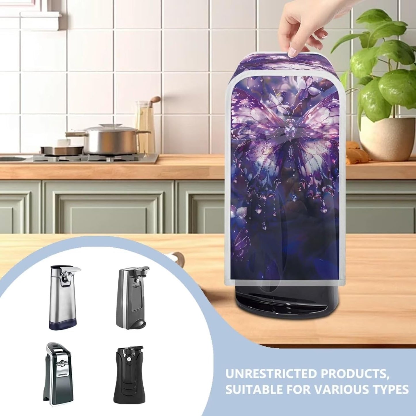 Purple Butterfly Foldable Can Opener Cover, Electric Kitchen Appliance Dust Cover for Home Decor