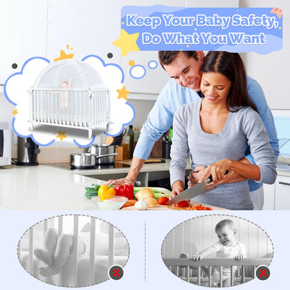 Baby Crib Tent Safety Net to Keep Baby in, Pop Up Crib Tent Canopy Keep Baby from Climbing Out, Mosquito Net for Baby Crib, Ultra Stable Frame, Durable Strong Self-Locking Zipper, White