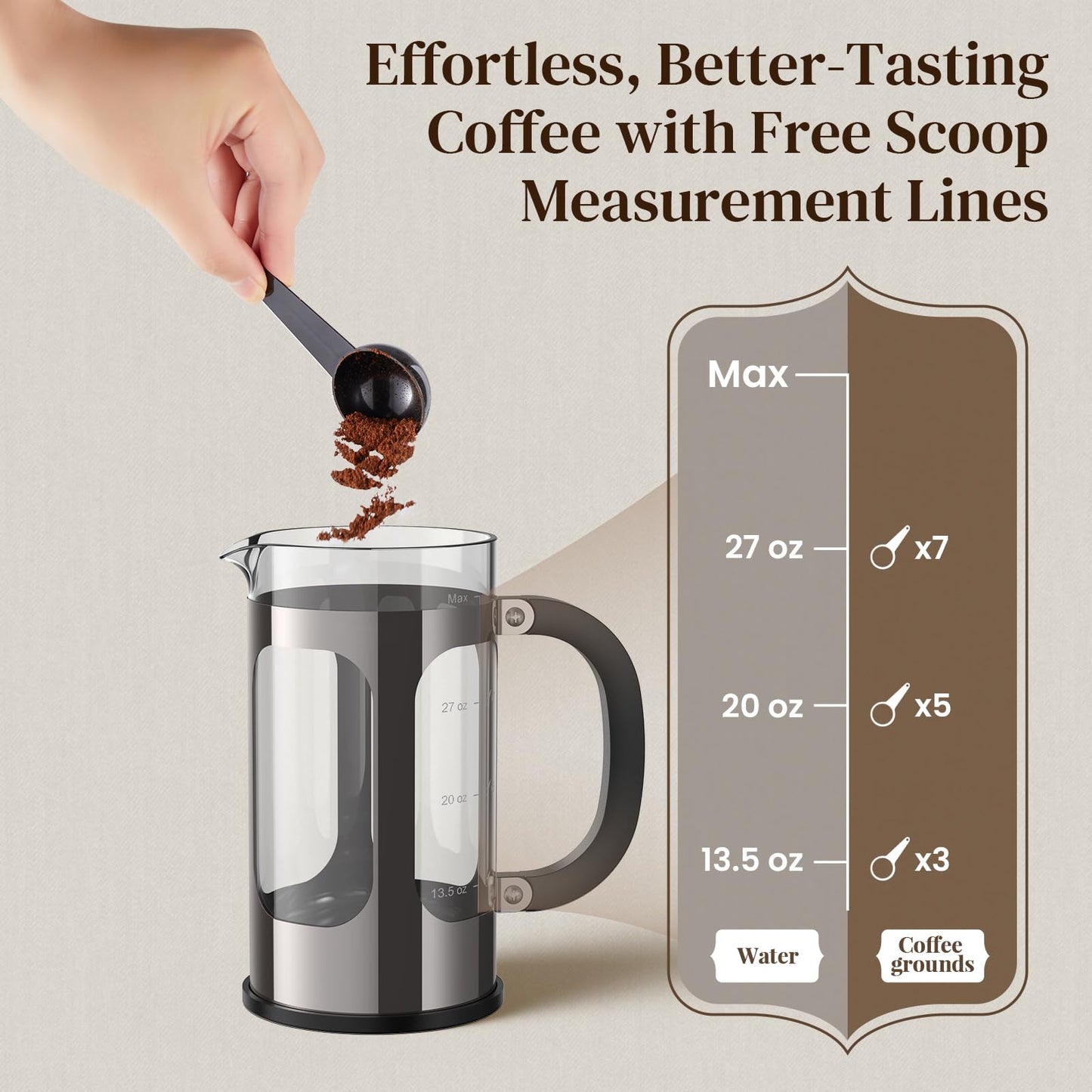 Veken French Press Coffee Maker 34oz, No Plastic Touching Cafe,Thickened Glass Stainless Steel Brewer, Cold Brew Cafetera Tea pot for Kitchen Travel Camping, Gifts, Decor, Bar Accessories, Dark Pewter