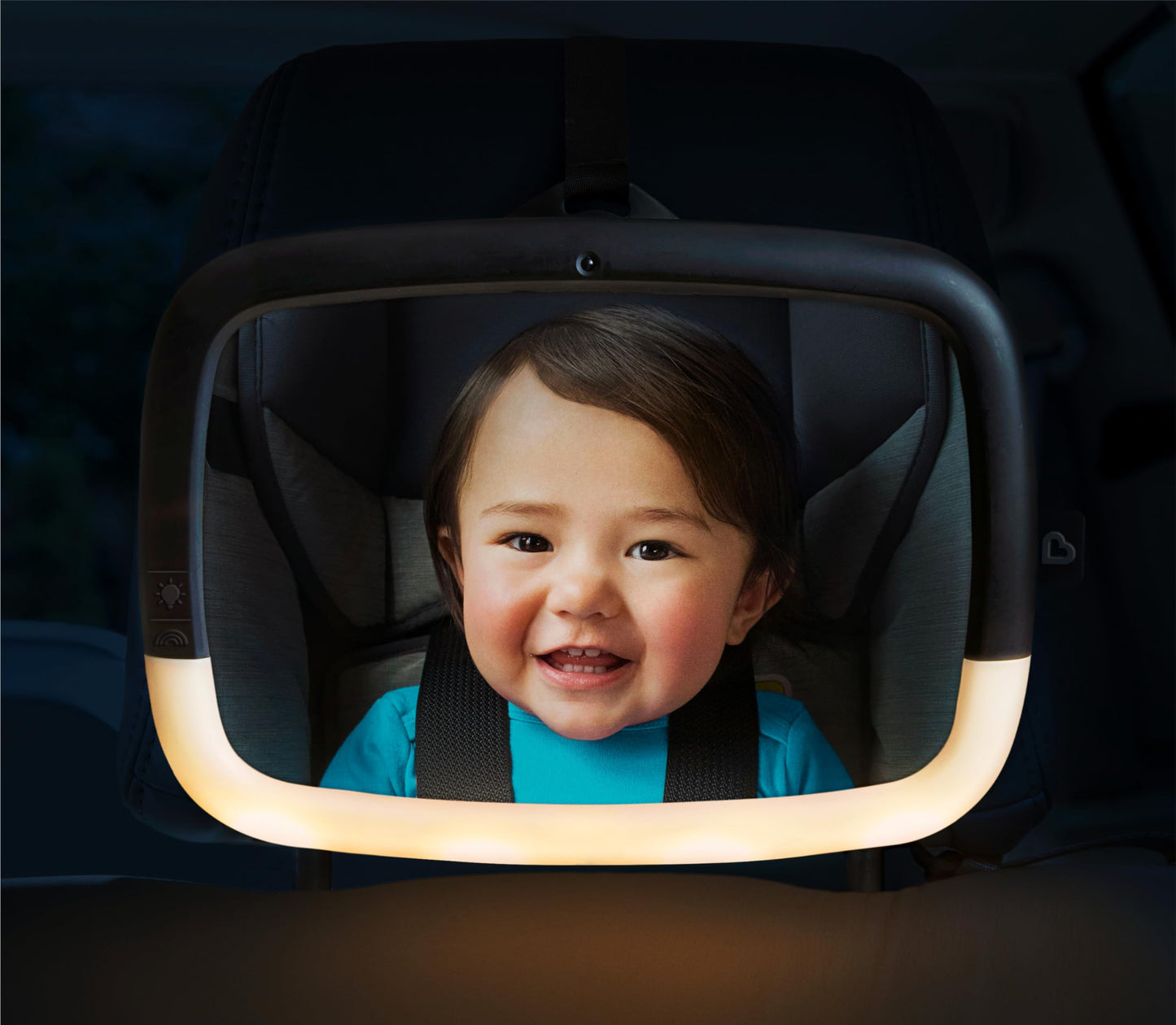Munchkin Baby Car Mirror for Rear Facing Car Seats, Night Light LED Pivot 360 Baby in-Sight Adjustable Auto Mirror, Black