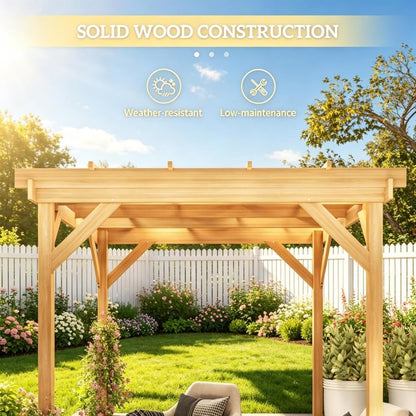 6.5x6.5 FT Outdoor Wood Pergola, Natural Fir Wood Patio Pergola with Reinforced Frame, Open Roof for Climbing Plants, Garden Backyard Deck Shade Structure, Dark Brown