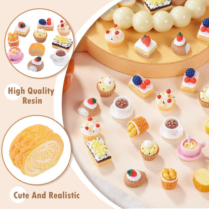 FASHEWELRY 40Pcs Cake Resin Cabochons for Dollhouse Food Charms Cute Cupcake Miniature Resin Embellishments for Kitchen Cooking Play Crafts DIY Jewelry Making Supplies Scrapbooking