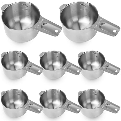 8 Pack 1 Cup Stainless Steel Measuring Cup 8 oz/ 240 ml Single Metal Measure Scoop for Wet and Dry Ingredients Cooking Great Kitchen Gadgets Dog Food Scoop
