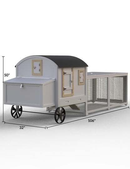 KYBOLT Rabbit Cage, Indoor and Outdoor Rabbit Hutch Chicken Coop, Small Animal Pen and Hutch Enclosure with Anti-UV Waterproof Roof, No Leak Pull Out Tray, Run and Ramp, 106in, White