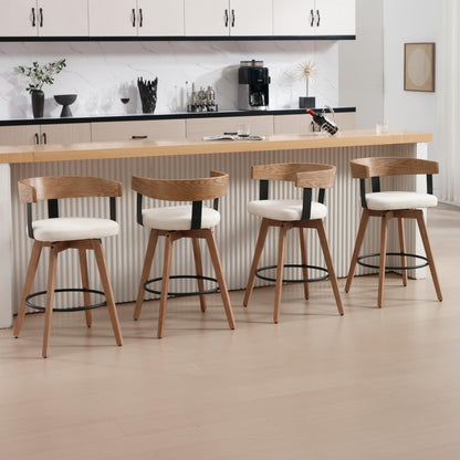 DUOMAY Swivel Bar Stools Set of 2, 26" Counter Height Bar Stool with Footrest Modern Wood Barstools with Linen Upholstered Seat Counter Stools for Kitchen Island Home Bar, White