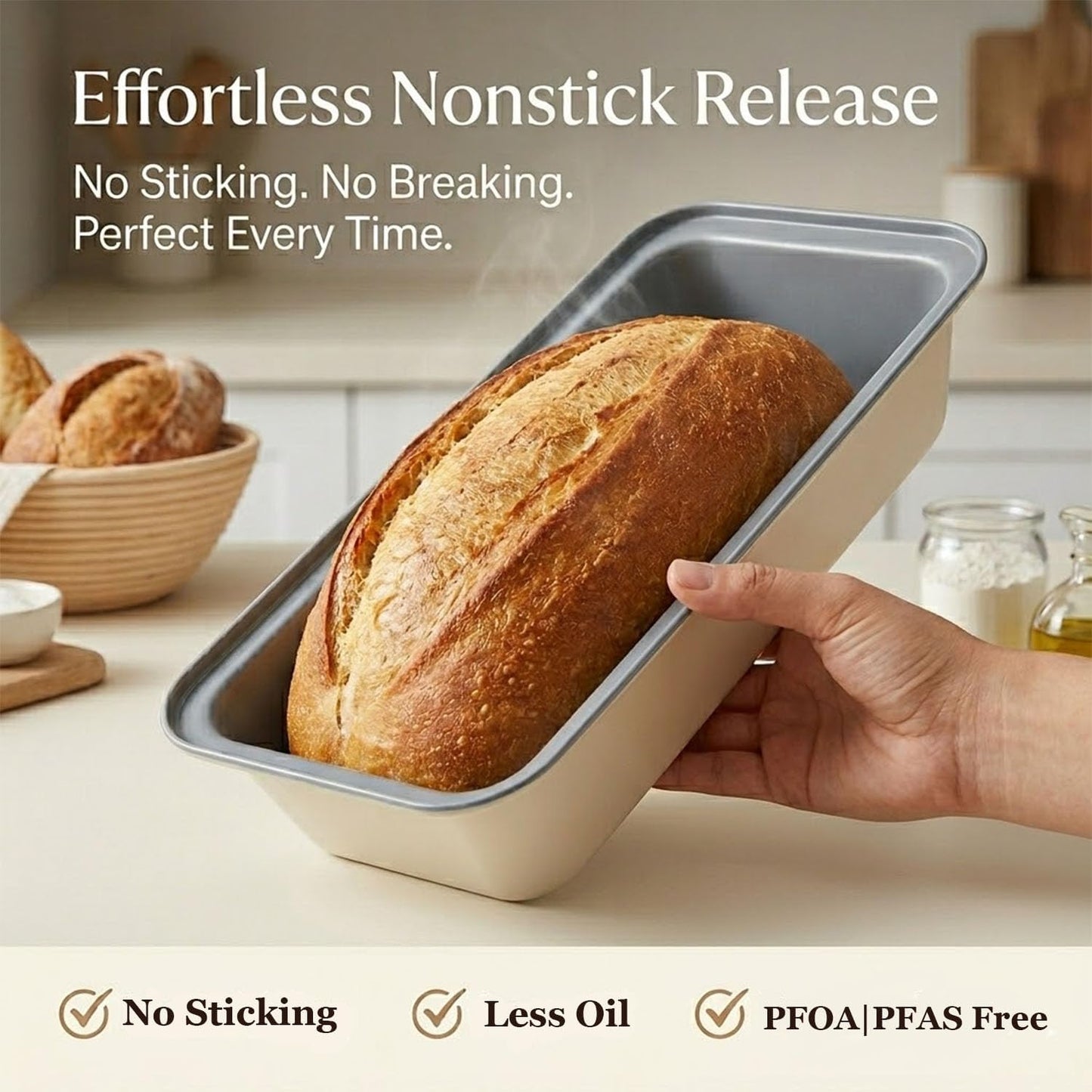 13x4 Inch 3-Pack, Loaf Pan Nonstick Carbon Steel Bread Pan for Even Baking, Long Baking Pan for Homemade Sourdough