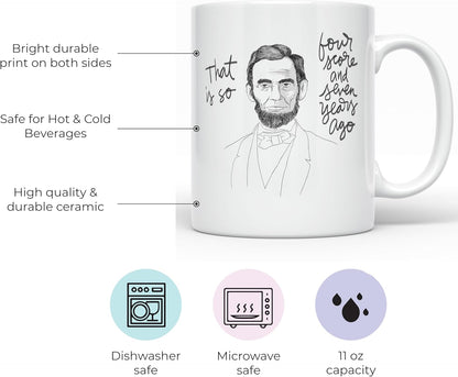 YouNique Designs Four Score and Seven Years Ago Coffee Mug, 11 Ounces, History Teacher Gifts, Abraham Lincoln