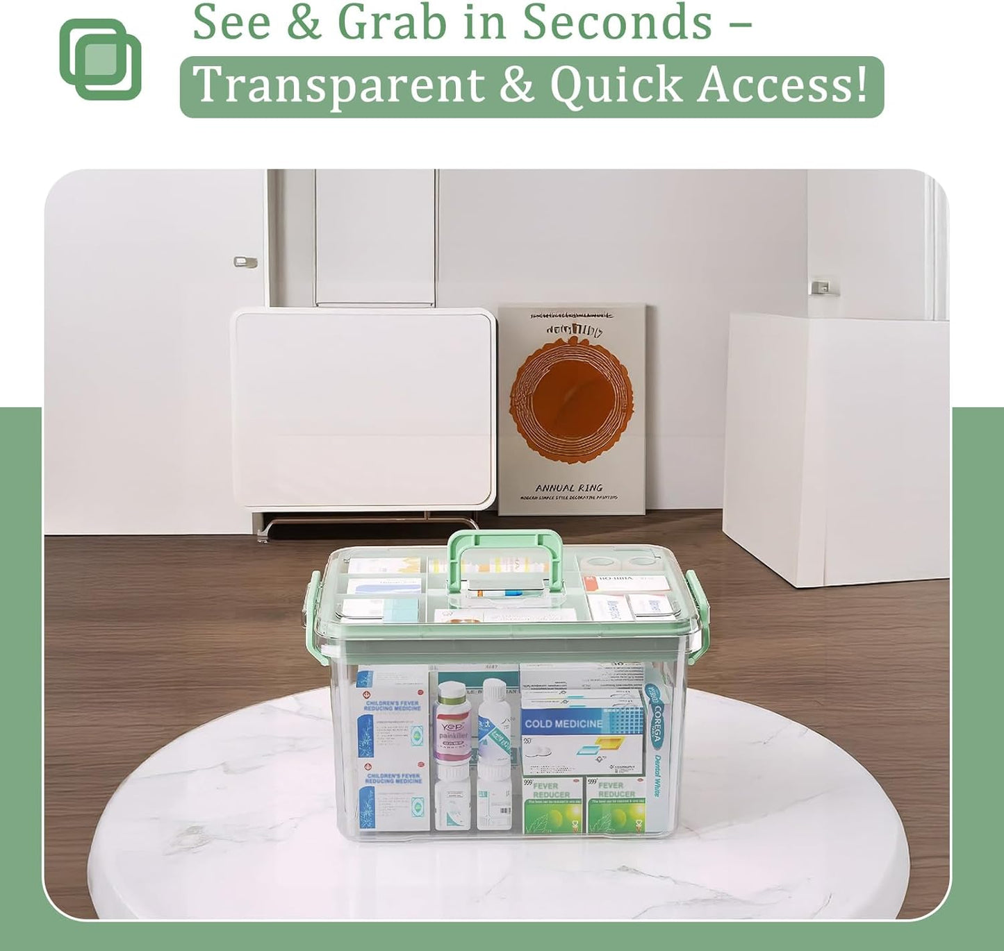 15QT ANYPROLUS Clear Medicine Organizer Box with Handle, Plastic Medicine Container with Tray First Aid Box Empty