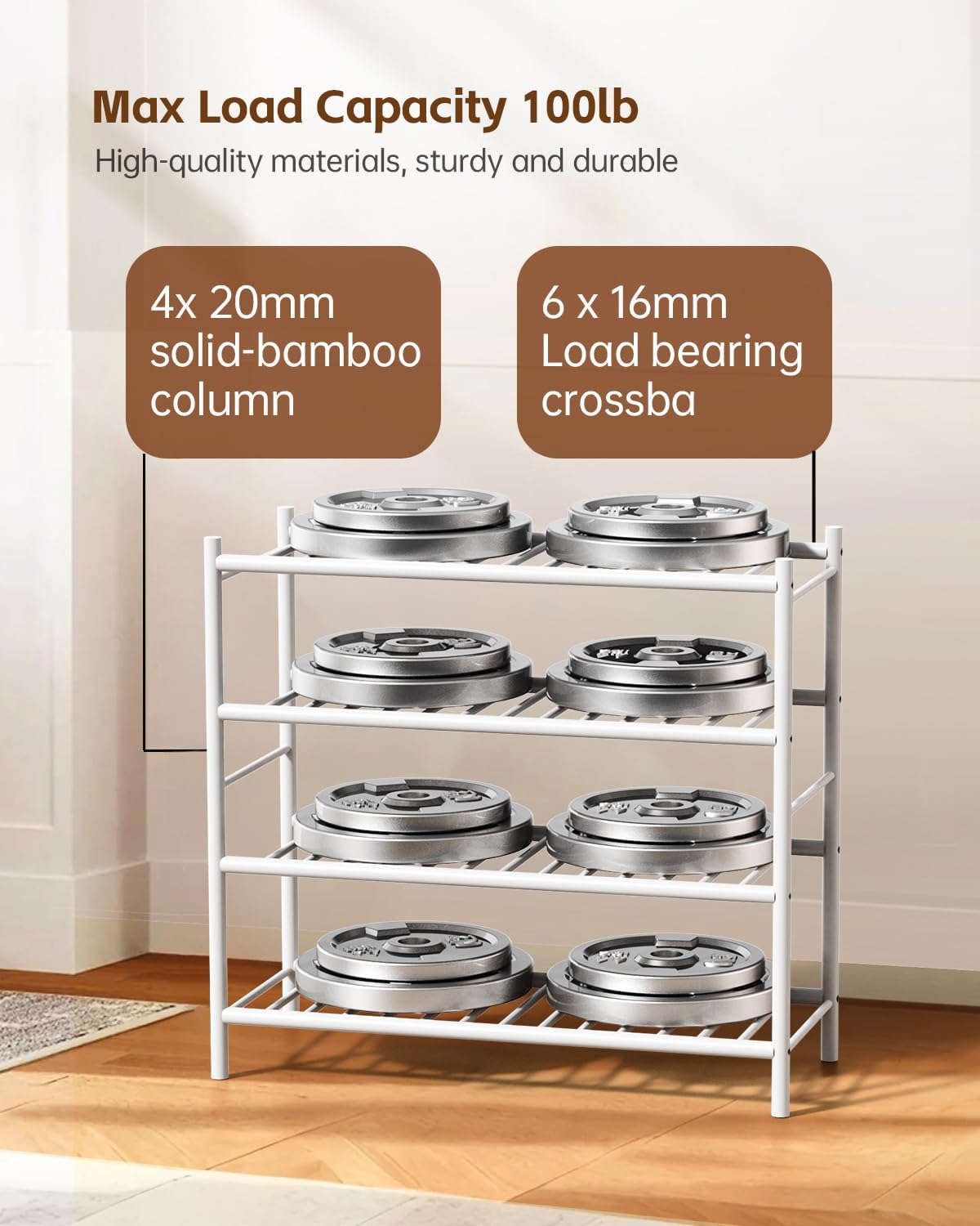 woxlemen Closet 26 inch 4-Tier) Bamboo Shoe Rack for Small Wooden Shoe Organizer with Pouch, Sturdy Wood Shoe Shelf