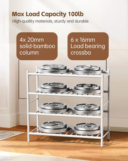 woxlemen Closet 26 inch 4-Tier) Bamboo Shoe Rack for Small Wooden Shoe Organizer with Pouch, Sturdy Wood Shoe Shelf