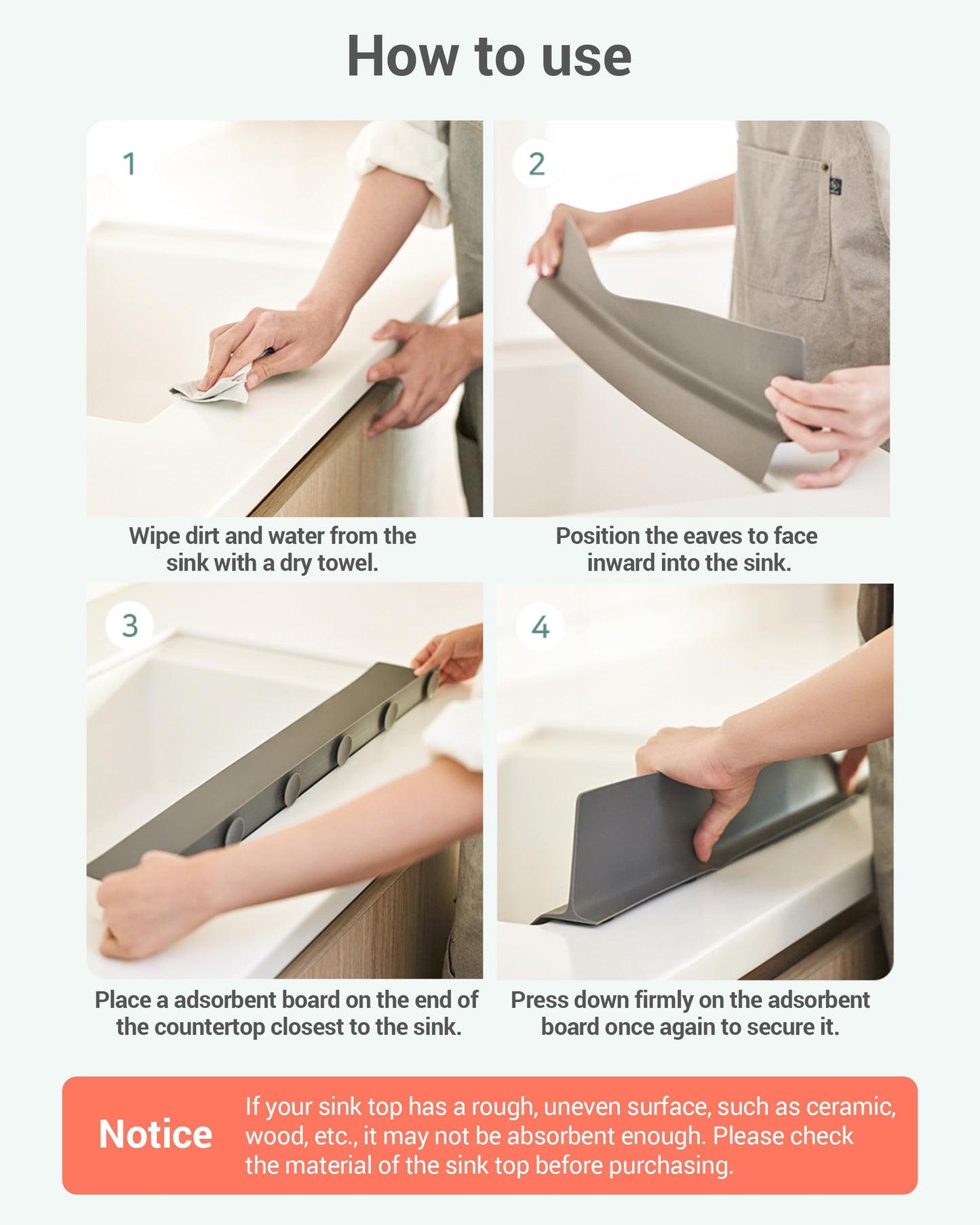 DEARCUS Kitchen Sink Splash Guard 23 Inch – Soft Silicone Water Shield Keeps Clothes & Countertops Dry, Strong Suction Non-Slip, No More Wet Sleeves or Sore Arms – Dishwasher Safe, Easy Install (Gray)