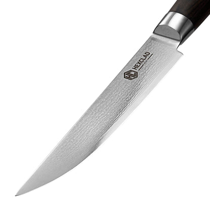 HexClad Espresso Steak Knife Set, 4-Pieces Damascus Stainless Steel Blades, Full Tang Construction, Pakkawood Handles