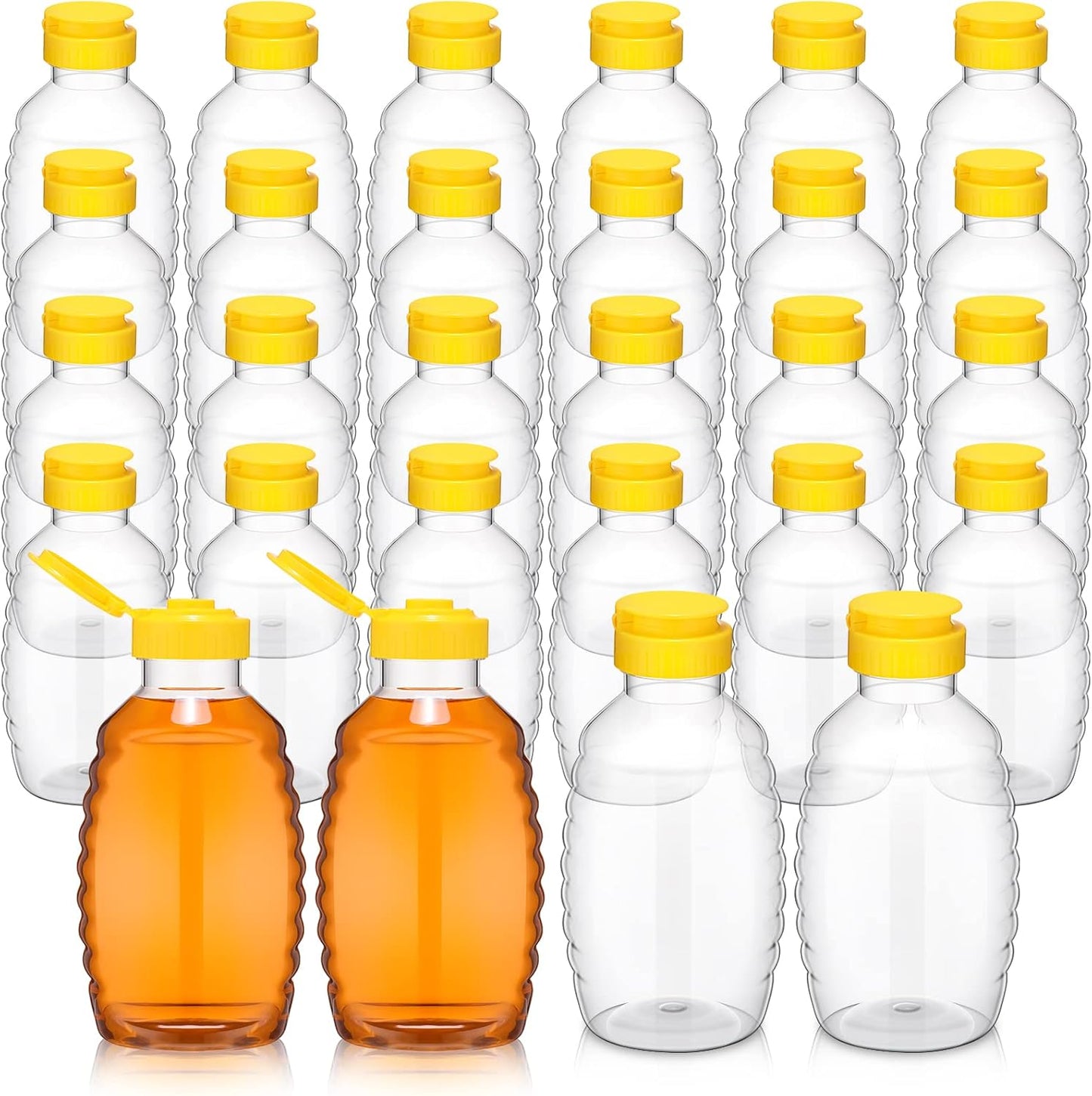 24 (16oz) Pcs Clear Plastic Honey Bottles Plastic Skep Style Jar Honey Squeeze Bottle Empty Refillable Honey Dispenser