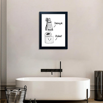 Regine Switzerland Kids Bathroom Decor - Funny Black and White Wall Art Print | Framed Toilet Paper & Toothbrush Design