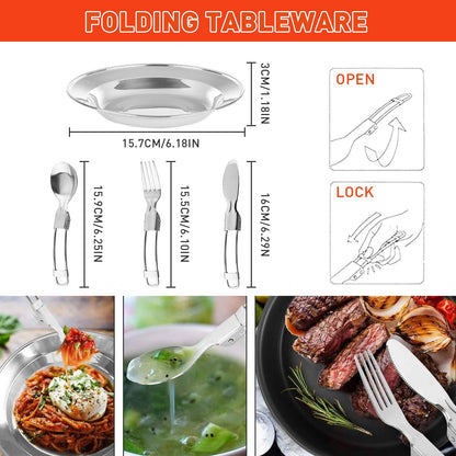 Camping Cookware Camping Cooking Set, Non-Stick Hard-Anodized Aluminum Pot & Pan with Kettle, 2 Forks Knives Spoons, 2 Plates & Folding Cups, Compact Backpacking Cookware for 2-3 People, Camping Gift
