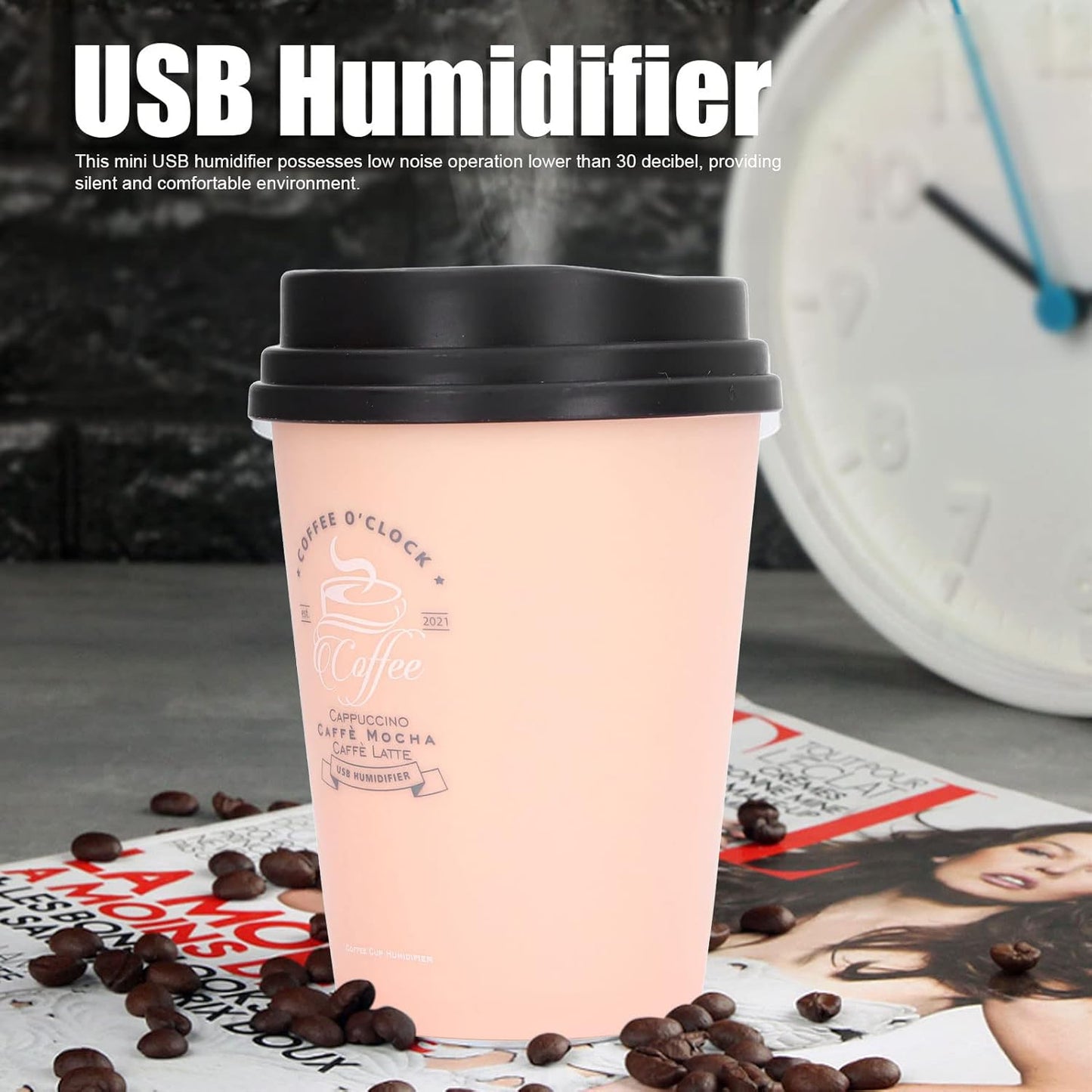 Zerodis 300ml Humidifier, Mini Desktop Humidifier in Coffee Cup Shape, USB Powered for Home