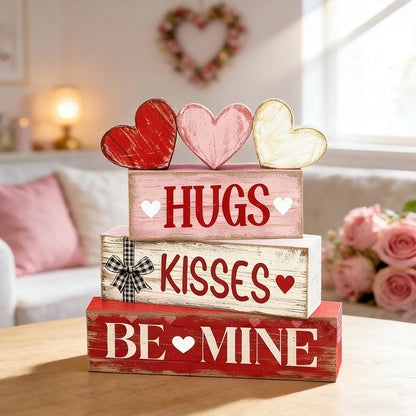 Valentines Day Decorations - Valentine Tiered Tray Decor Set - Wooden Table Decoration with Heart Signs - Rustic Farmhouse Valentine’s Day Home Decor Indoor for Shelf Mantel Coffee Table Gift