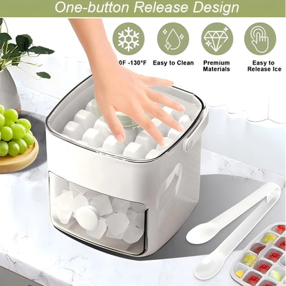 Wiki Jooy Ice Cube Tray with Lid and Bin Ice Cube Trays for Freezer Ice Tray Ice Mold Ice Maker BPA-Free Stackable Storage Container with 2 Trays Ice Storage Bin Tongs Easy Release Molds