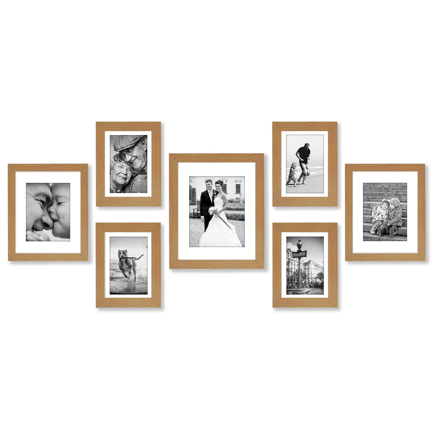 Americanflat Set of 7 Picture Frames with Shatter-Resistant Glass - Gallery Wall Frame Set with One 11x14, Two 8x10 and Four 5x7 Frames - Signature Collection - Dark Oak
