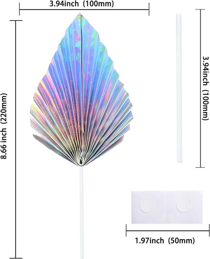 Gyufise 6Pcs Paper Palm Fan Cake Toppers, Palm Spear Leaves Fan Cupcake Toppers, Cake Insert Decorations for Birthday
