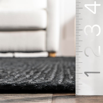 nuLOOM 9x12 Rigo Jute Hand Woven Area Rug, Black, Solid Farmhouse Design, Natural Fiber, For Bedroom, Living Room, Dining Room, Hallway, Office, Kitchen, Entryway