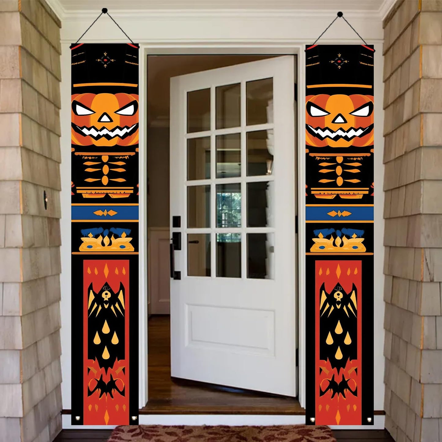 Saoplasa 2PCS Halloween Nutcracker Porch Banners 71 x 12 Inch Pumpkin Skeleton Door Decorations Scary Soldier Hanging Signs for Spooky Front Entryway Party Wall Decor Haunted House Yard Display