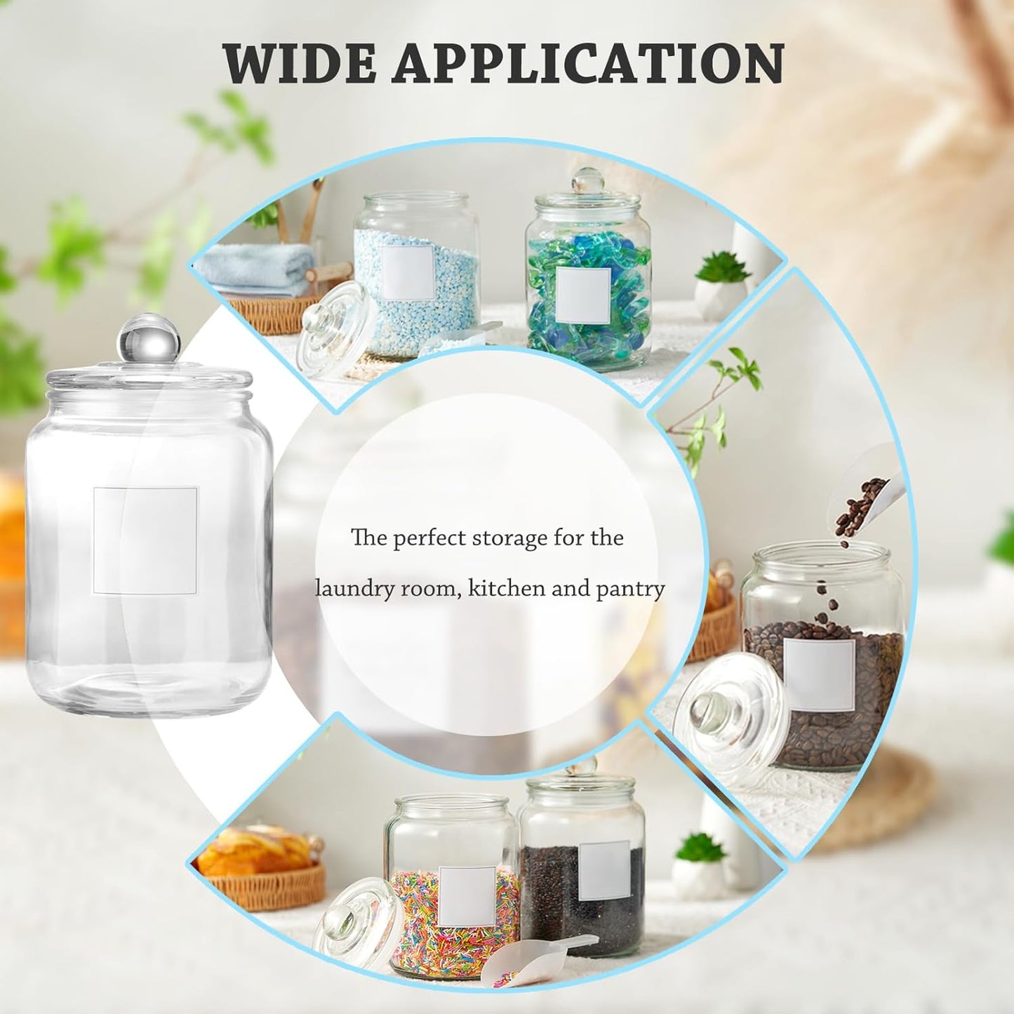 Half Gallon Glass Jars, Large Airtight Containers with Scoop and Labels for Laundry, Kitchen, and Pantry Storage, Set