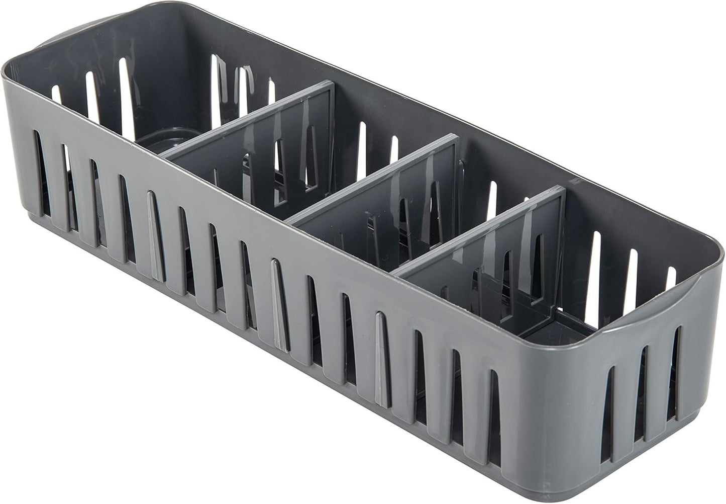 Simplify 4 Compartment Stackable Bin with Adjustable Dividers, Drawer Organizer for Office, Desk Supplies, Grey
