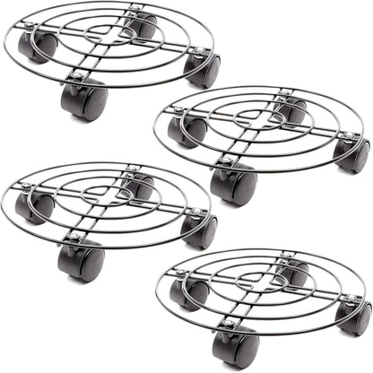 10.6 Pack 4, 360-Degree Bright Creations Plant Stand with Wheels - in Diameter, Black, of Modern - Metal Rolling Plant