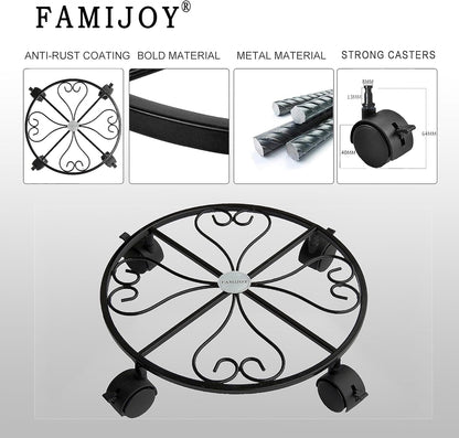 FAMIJOY 2 Pack Caddy,12 Inch 4 360 (12 Inches, Metal Plant Plant Stand Round Plant Roller with Lockable Caster Wheels
