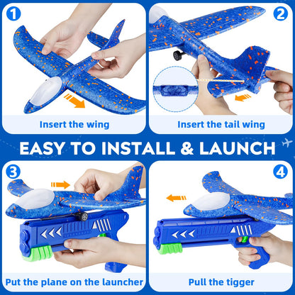 SYHLN 3 Pack Airplane Launcher Toys for 4 5 6 7 8 Year Old Boys Gifts: Airplane Shooter with 3 LED Foam Glider Planes for Kids - Outdoor Flying Toys Boys Birthday Present Gifts Age 4 5 6 7 8 9