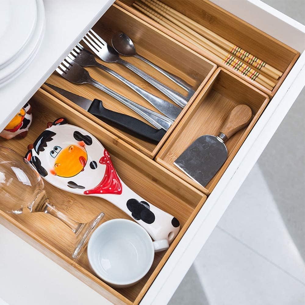 Bamboo Drawer Organizer, Kitchen Utensil Tray, Cutlery Holder, Office Desk Supplies (8.9x3x2.6 inch)
