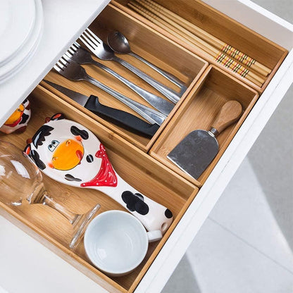 Bamboo Drawer Organizer, Kitchen Utensil Tray, Cutlery Holder, Office Desk Supplies (8.9x3x2.6 inch)