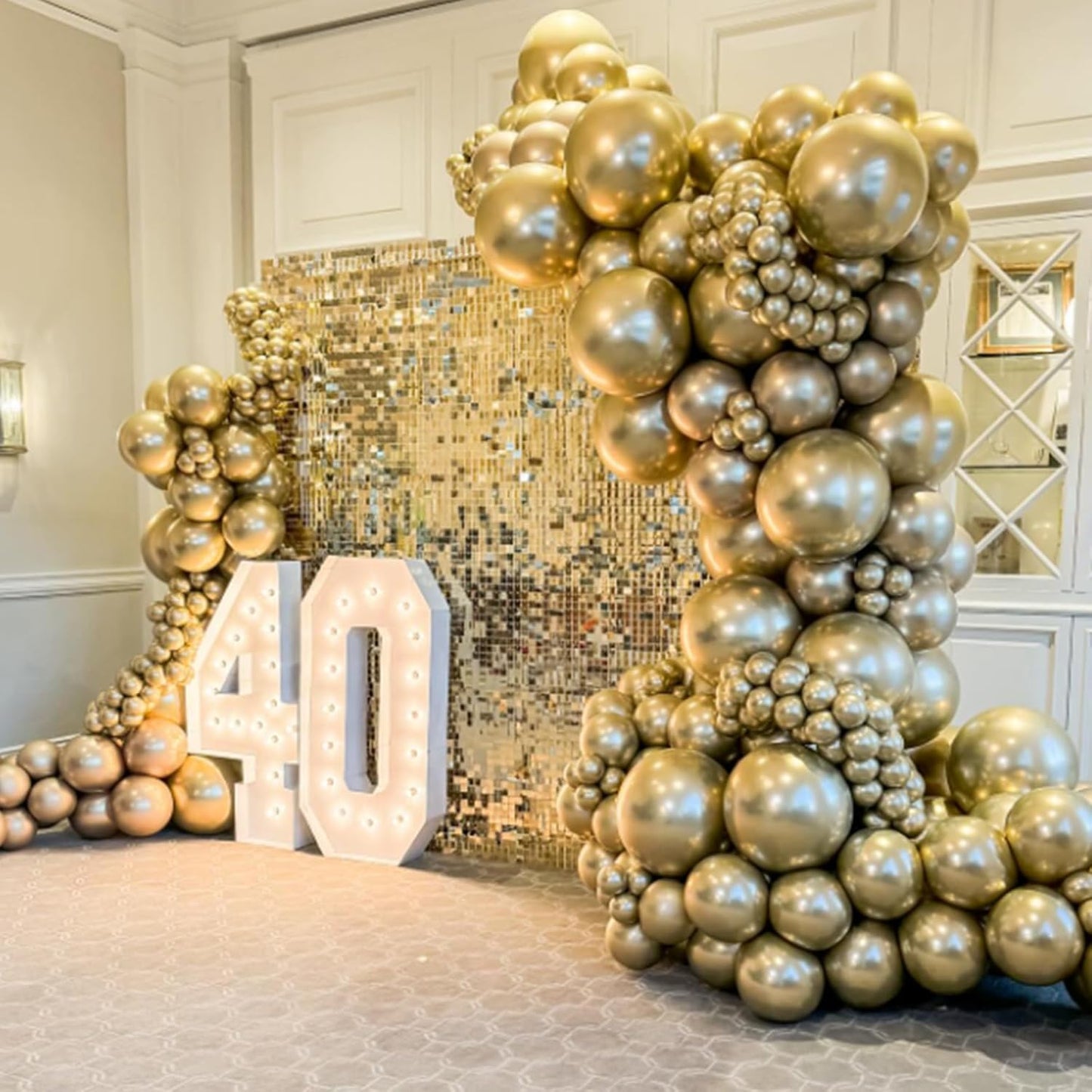 Awenztech Metallic Gold Balloon Arch Kit - 120pcs Chrome Latex Balloons in Various Sizes for Celebrations