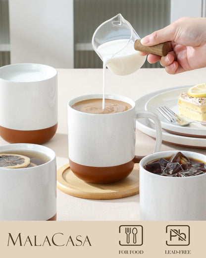 MALACASA Ceramic Coffee Mugs Set of 4, 16oz Coffee Cups, Modern Farmhouse Mugs for Coffee, Latte, Tea, Hot Chocolate, Cappuccino, Milk, Microwave & Dishwasher Safe, Khaki White, Series TARA