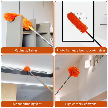20 Feet High Reach Duster Kit with 2-14 ft Extension Pole, Cobweb & Corner Brush Cleaning Duster Kit for Cleaning, Microfiber Feather Duster Cleaner with Washable Head for Ceiling Fan, Furniture, Home