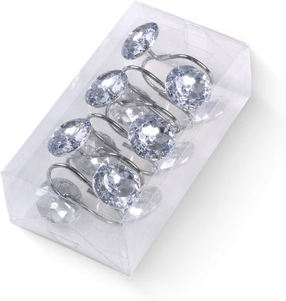 CHICTIE Set of 12 Crystal Decorative Shower Curtain Hooks, Stainless Steel Rust Resistant White Round Diamond