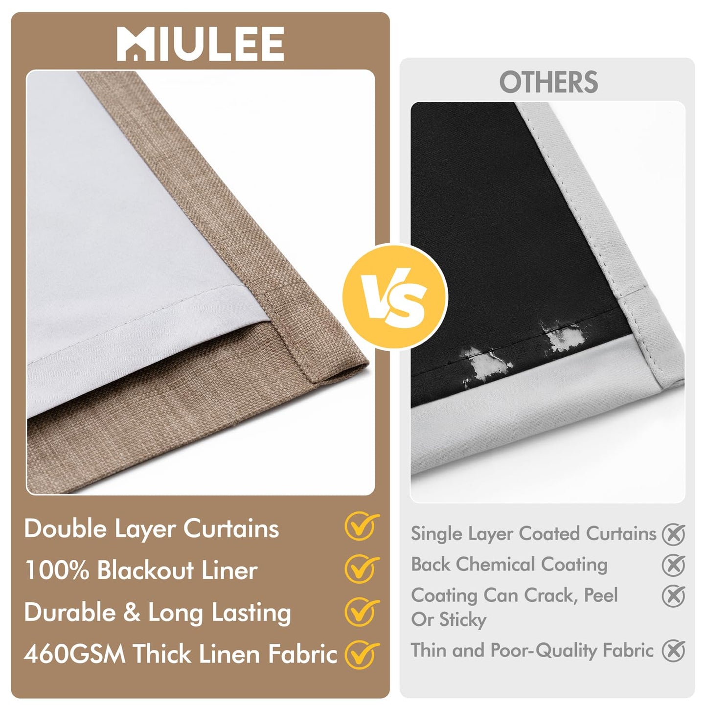 MIULEE Pinch Pleated 100% Blackout Curtains 108 Inch Long 4 Panel Set for Bedroom Thick Linen Memory Trained Pleat Living Room Darkening Back Tab Double Layer Thermal Insulated Drapes, Linen