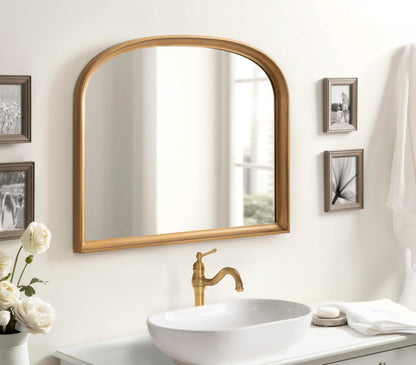 Kate and Laurel Hatherleigh Modern Arched Wooden Wall Mirror, 34 x 28, Gold, Decorative Wood Basket Arch Mirror for Use as Vanity Bathroom Accent or Living Room Mantel Decor