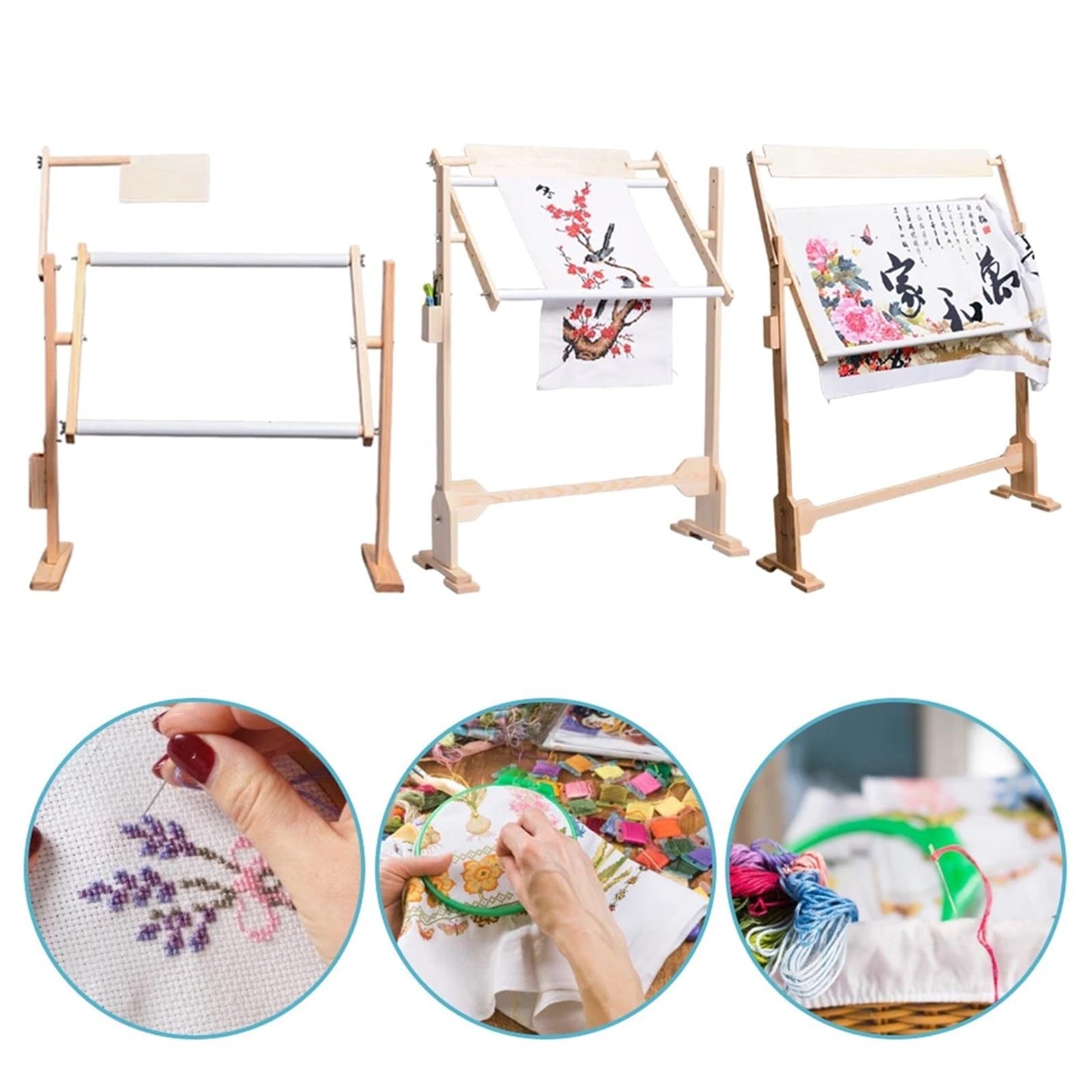 Cross Stitch Stand Wooden Cross Stitch Frame Height Adjustable Embroidery Rack Stand for Stitching Sewing Craft(8/10)