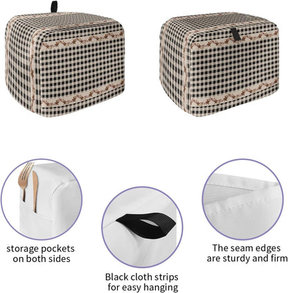 Country Star Berry Black Buffalo Plaid Toaster Dust Cover, Soft Washable 2 Slice, Pockets for Small Appliance Protection