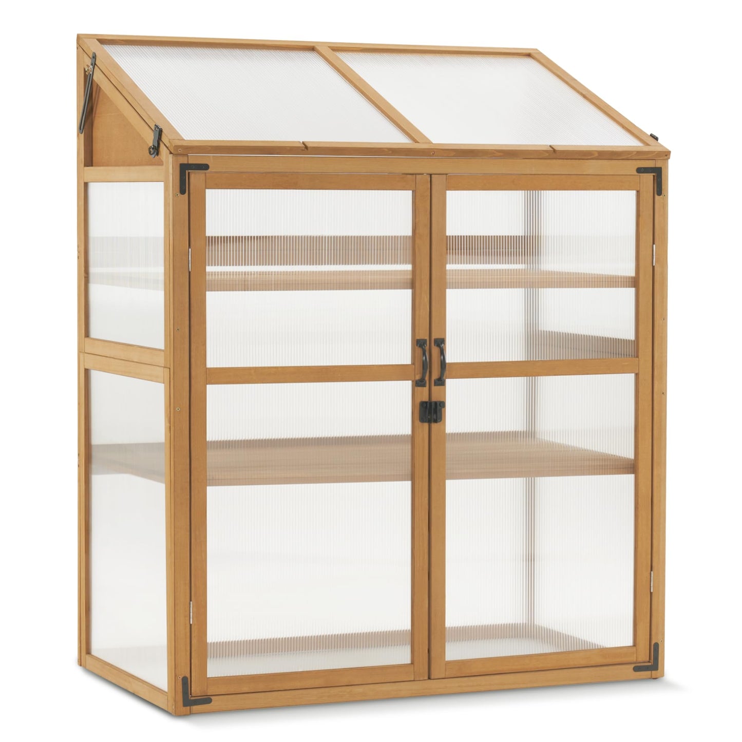 Macrout Cold Frame Greenhouse, Large Wooden Greenhouse Cabinet, Garden Cold Frame with Adjustable Shelves for Outdoor Indoor Use, 1344 (Natural)