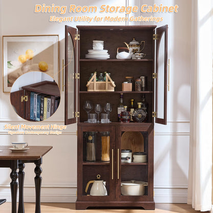 Joaxswe 72" Tall Bookshelf Set of 2, Farmhouse Bookcase with 3-Tier Adjustable Shelves, Modern Living Room Display Cabinet with Glass Doors, Large Storage Cabinet for Home Office,Dining Room, Walnut