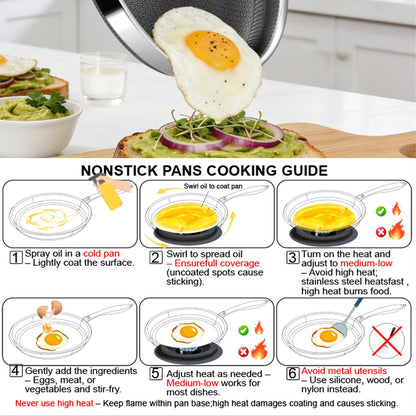 Vocvee Non Stick Frying Pans, 12-inch with Lid, Hybrid Frying Pans Nonstick Stainless Steel Skillets, Dishwasher & Oven-Safe, Stay-Cool Handle, PFOA Free Cookware, Compatible with All Cooktops